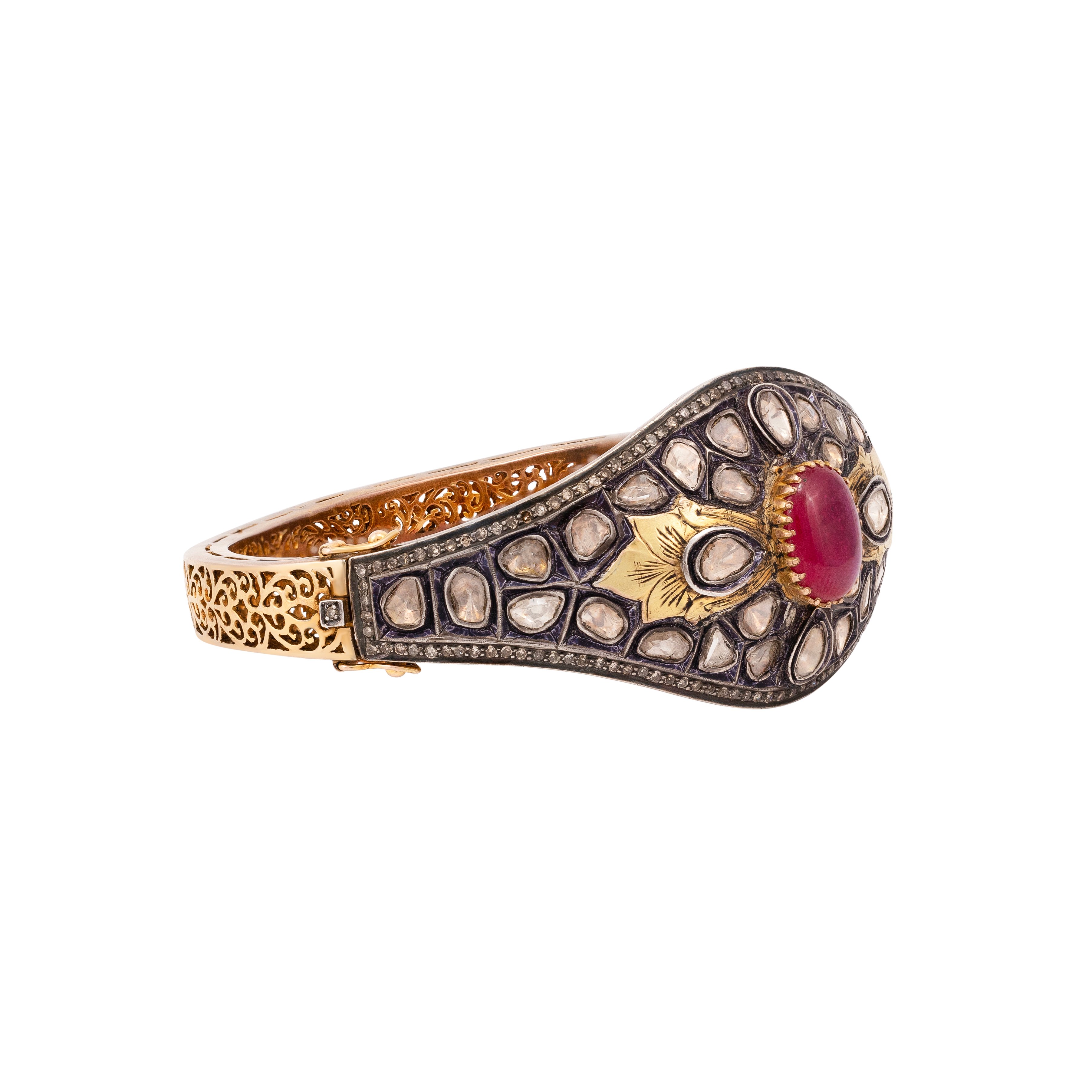 Polki Bangle with Partash Work and Ruby Centre